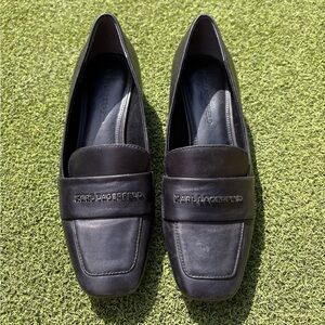 Karl Lagerfeld Elegant Black Heeled Leather Loafers